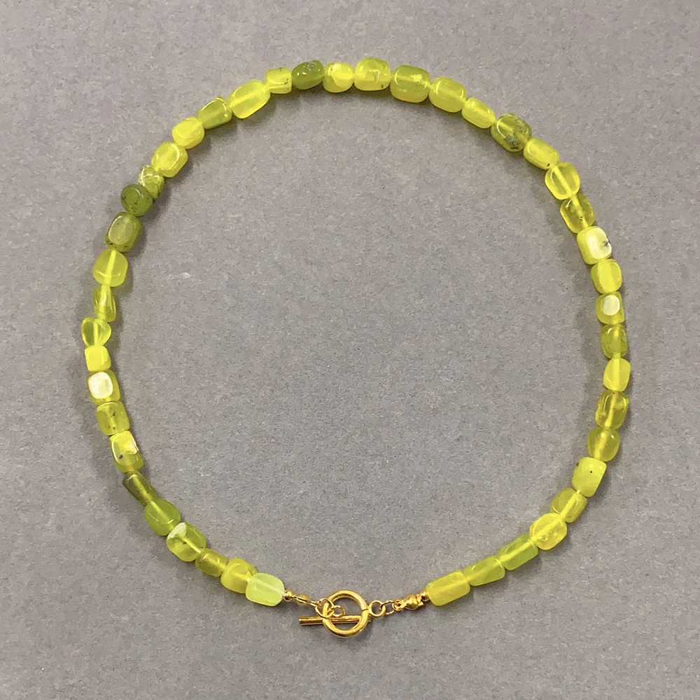 Ins Personalized Cow Fruit Green Natural Stone Irregular Necklace for Women Handmade Summer Choker Neckchain Vacation Style