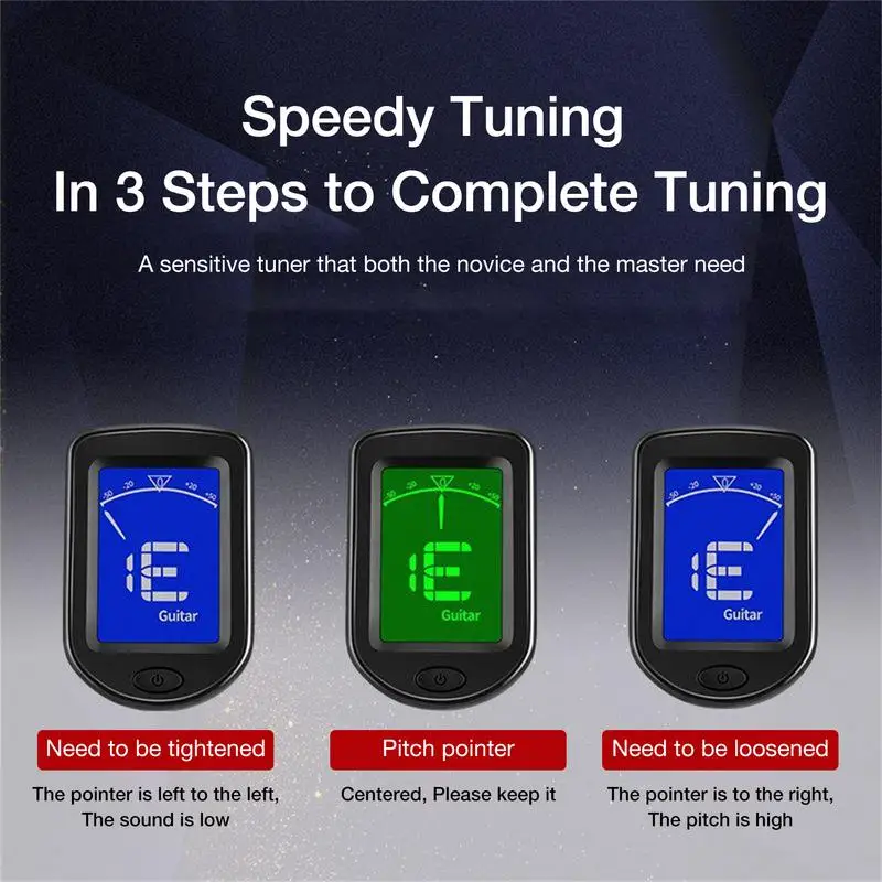 Guitar Tuner 360 Rotatable Clip-on Chromatic Digital Tuner LCD Display Tuner For Ukulele Violin Bass Acoustic Guitar Accessories