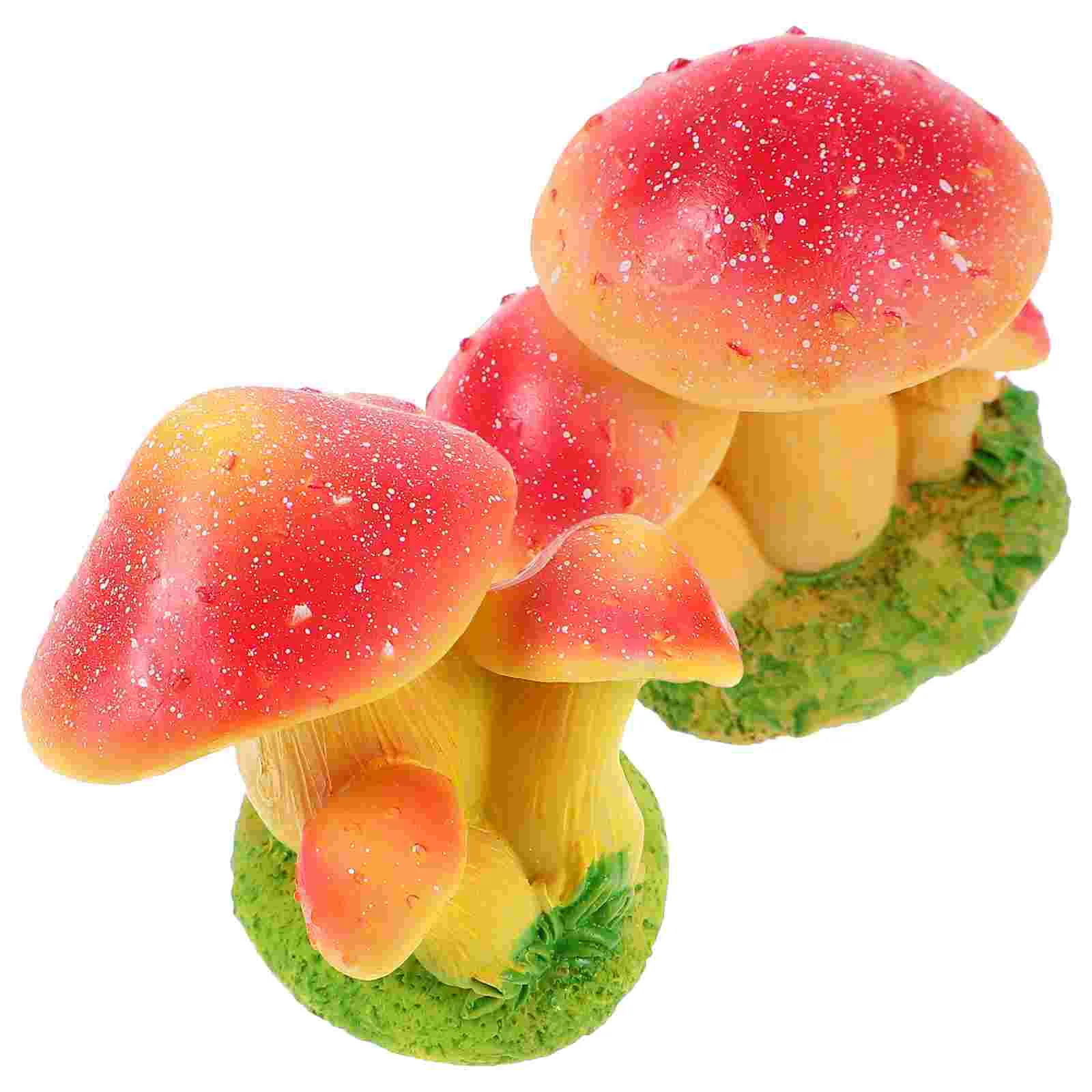 

2 Pcs House Decorations Home Miniature Mushroom Desktop Props Photoshoot Statue Ornament Synthetic Resin Bonsai