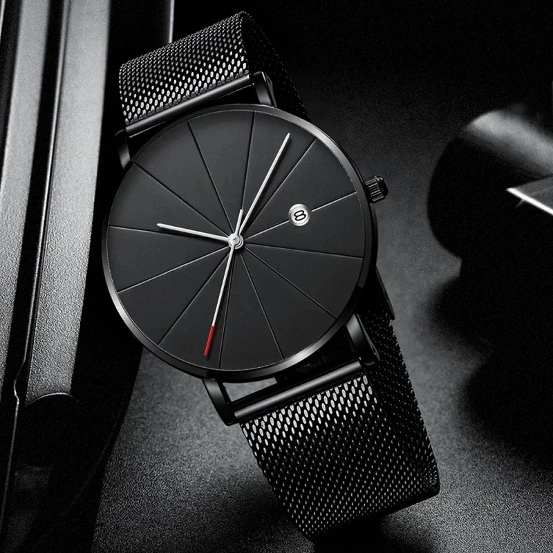 Watches for Men Luxury Fashion Mens Business Watch Ultra Thin Thin Stainless Steel Mesh Belt Quartz Wrist Watch reloj hombre