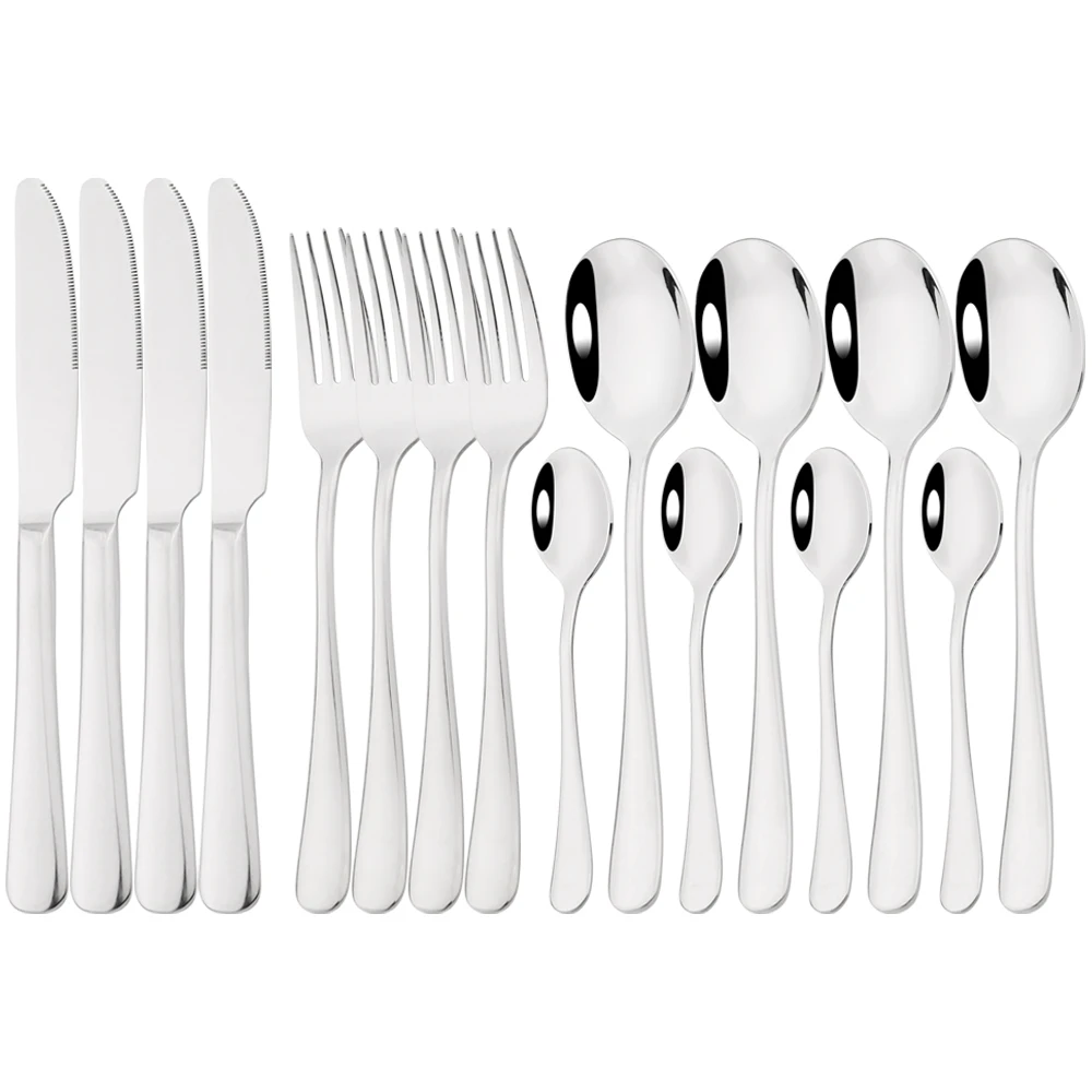 

16Pcs Knife Fork Spoon Cutlery High Quality Stainless Steel Dinnerware Steak Soup Spoon Coffee Spoon Tableware Kitchen Flatware