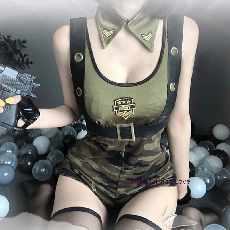 Women Cosplay Costume Cool Girl Army Soldier Costume Sexy Lingerie Dress Halloween Party