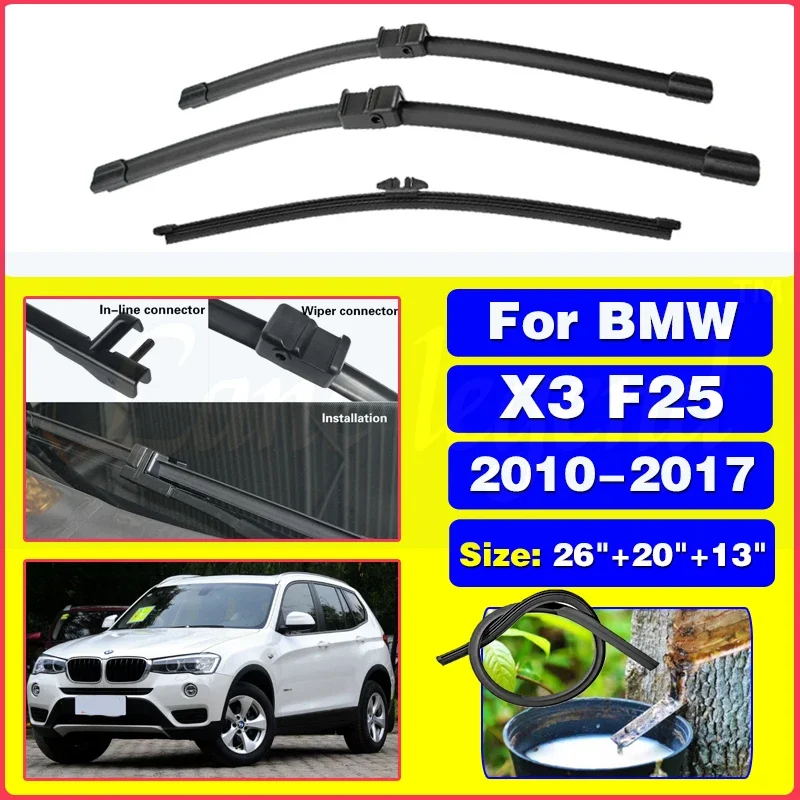 

For BMW X3 F25 2010-2017 Car Front Rear Wiper Blades Soft Rubber Windscreen Wipers Auto Windshield 26"+20"+13" 2014 2015 2016