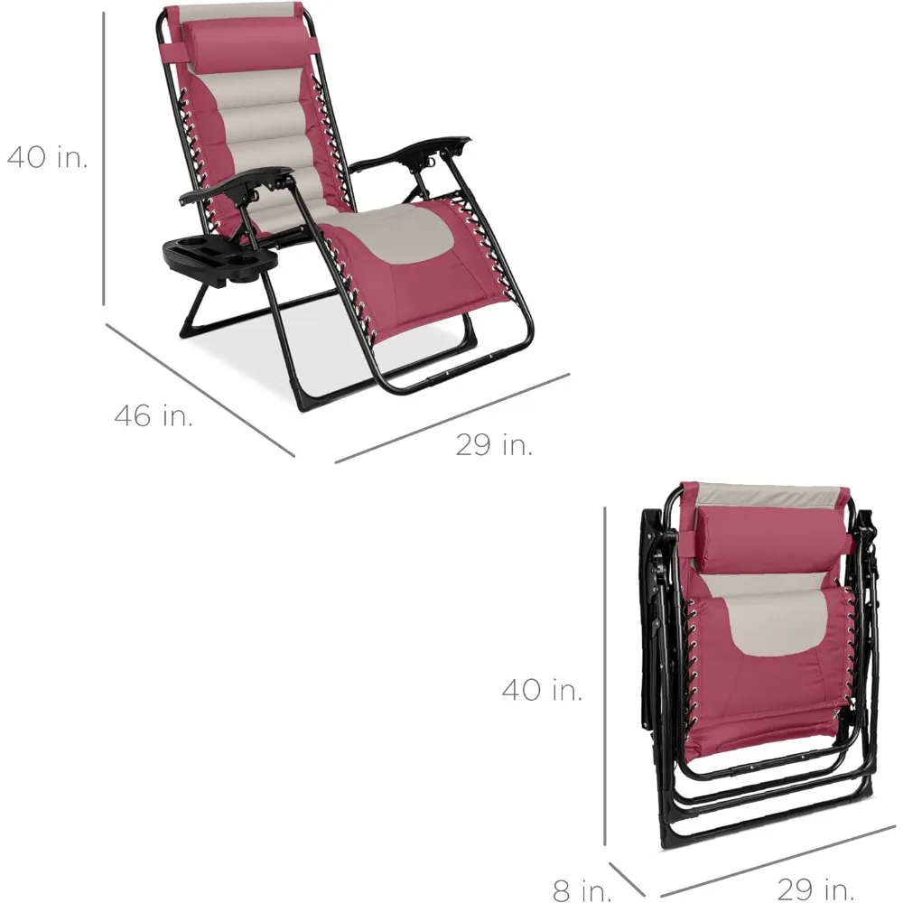 Outdoor Chair XL Anti Gravity Lounger Backyard Headrest Cup Holder Side Tray Polyester Mesh Garden Chair