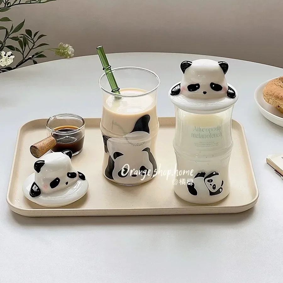 Creative Panda Cup Bamboo Cute Glass Cup Tea Milk Juice Coffee Mug Drinkware Water Cups Drinkware Creative Gift Home Decor glass cup
