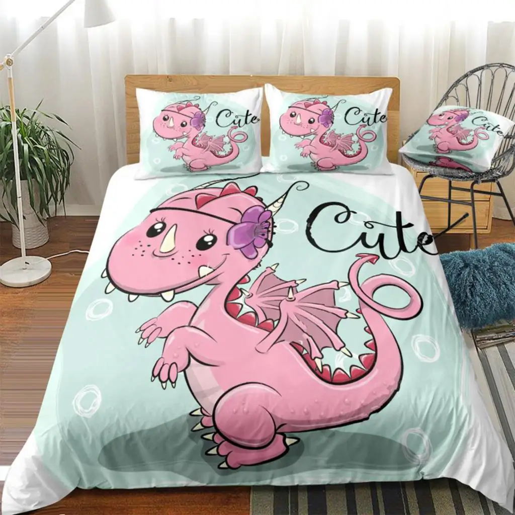 

Dinosaur Duvet Cover Set Cartoon Dinosaur Bedding Set Cute Style Blue Pink Beds Set Home Textiles Microfiber For Girls Kids Boys
