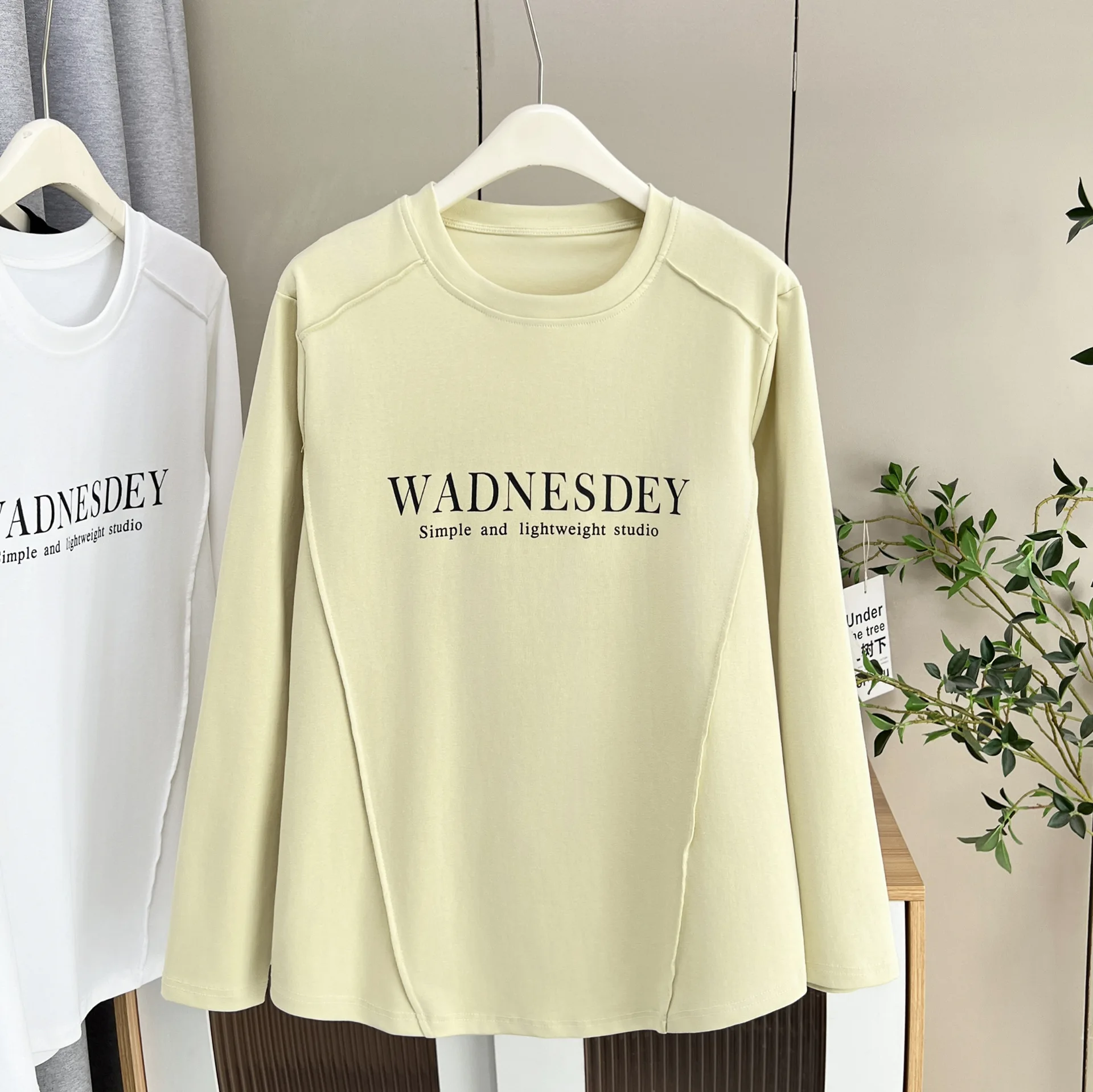 Fashion Plus Size Women's T-Shirt Autumn New Simple Basic Letter Print Cotton Long Sleeved Tops 661