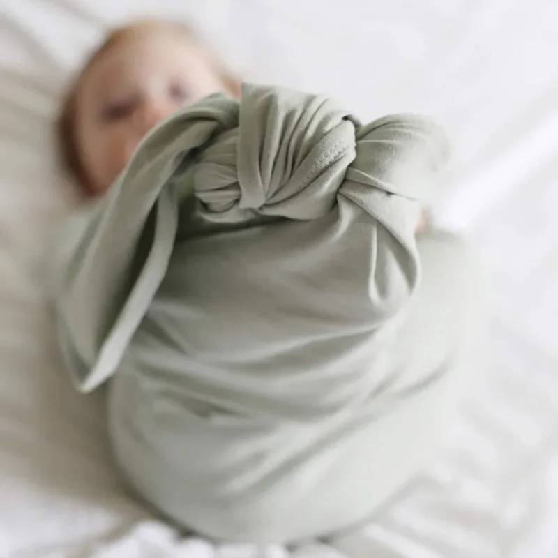 Custom Name Embroidery Baby Swaddle Blanket with Cute Beanie 0-12M Organic Cotton Anti-Kick Sleep Sack Newborn Gift Set 4