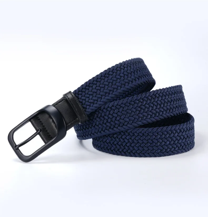 3.4cm Width Man Nylon Belt Elastic Belt Man Stretch Casual Sport Metal Pin Buckle Golf Belt Black Coffee Blue 105 115 125cm