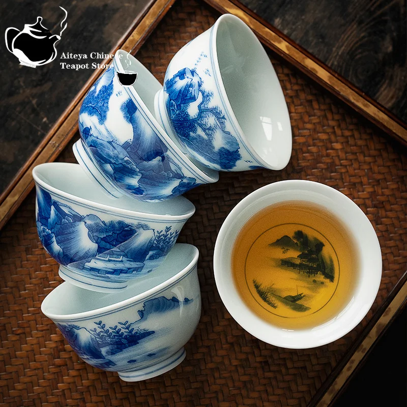Ceramic tea cup, hand painted, antique blue and white porcelain master Cup, Kungfu tea set, bowl