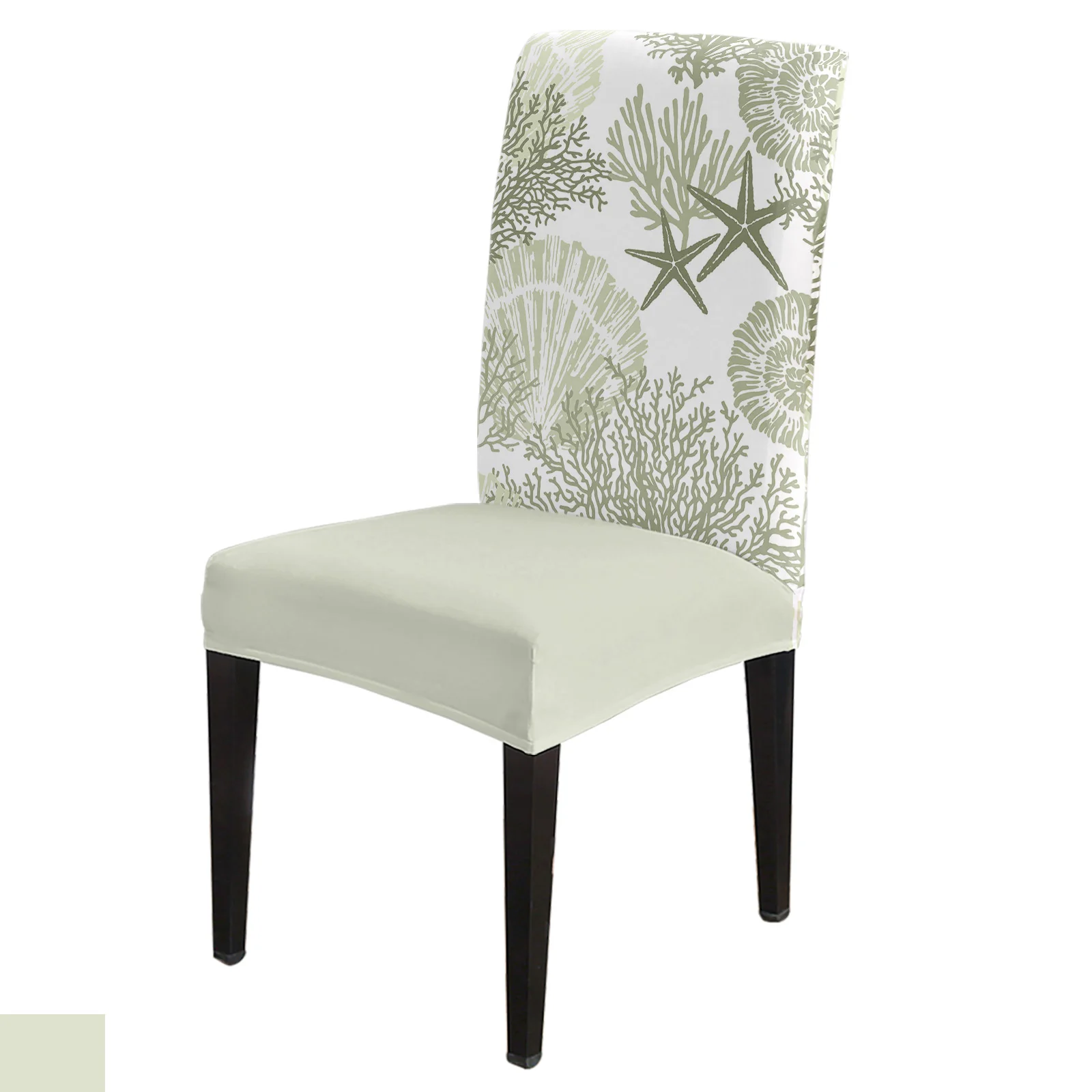 

Sage Green Ocean Shells Starfish Abstract Chair Cover Spandex Elastic Dining Chair Slipcover Wedding Decor Stretchy Seat Cover