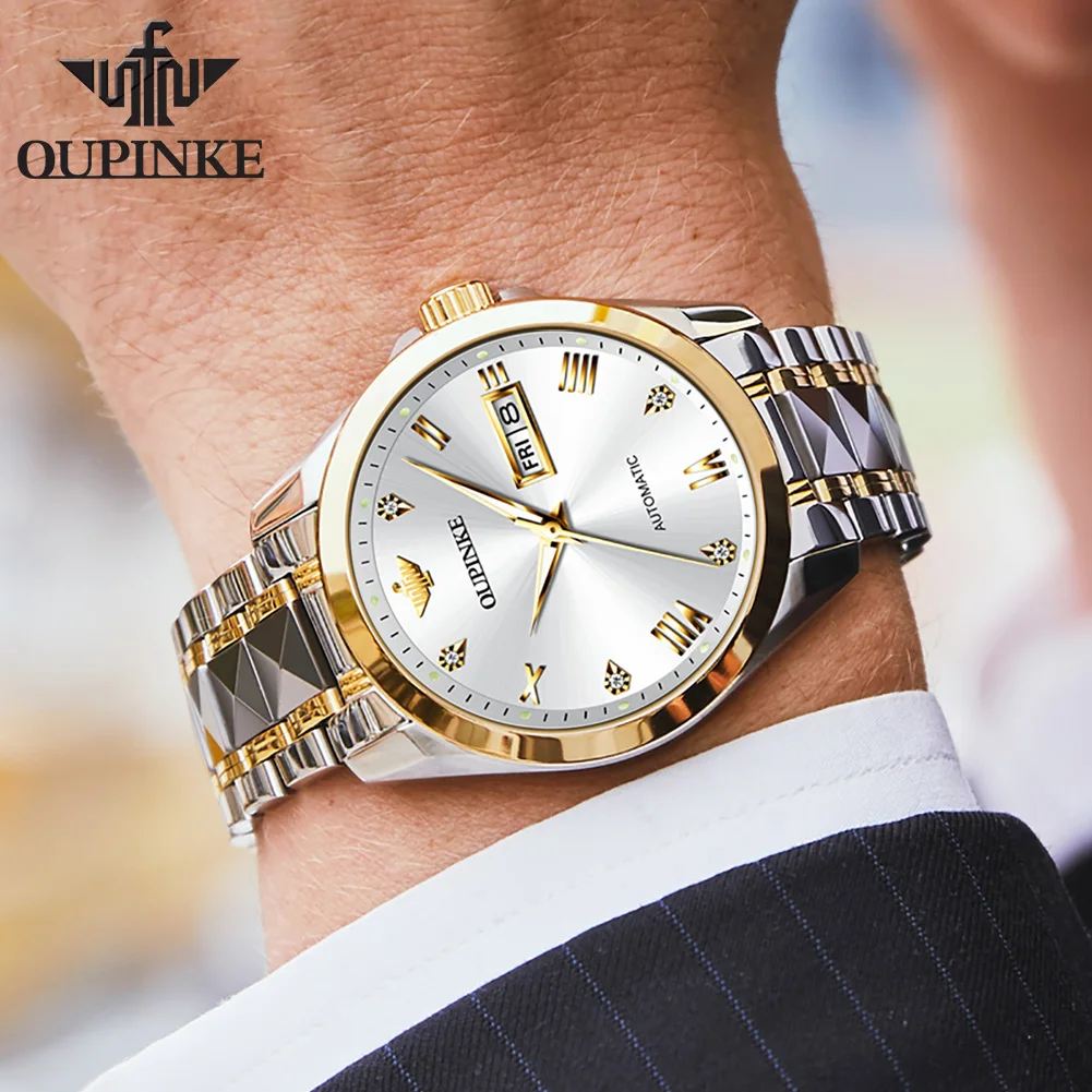 OUPINKE 3171 Business Dress Men's Watch Automatic Mechanical Movement Automatic Date Roman Diamond Dial Man Wristwatch 4