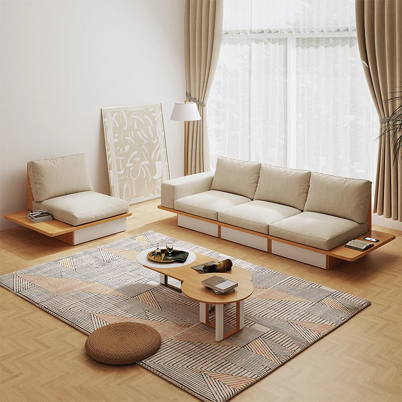 Tatami floor, cotton linen fabric sofa, small apartment, living room