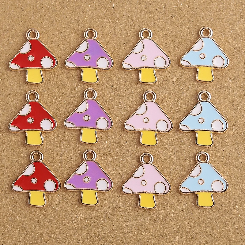 

10pcs Cartoon Enamel Colorful Mushroom Charms Pendants for DIY Necklace Earrings Handmade Bracelets Jewelry Making Accessories