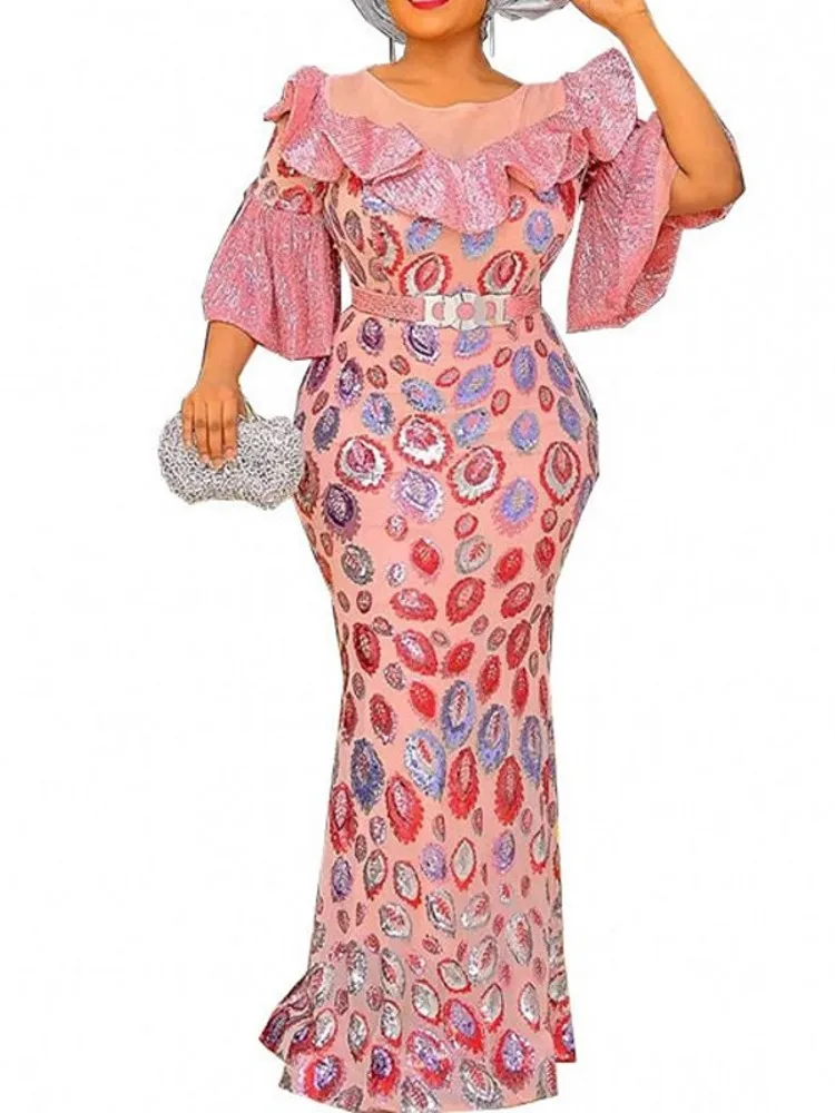 

Luxury Party African Fashion Mermaid Dress For Women Gowns Slim Fit Long Sequin Evening Dress African Clothing Robe Elegantes