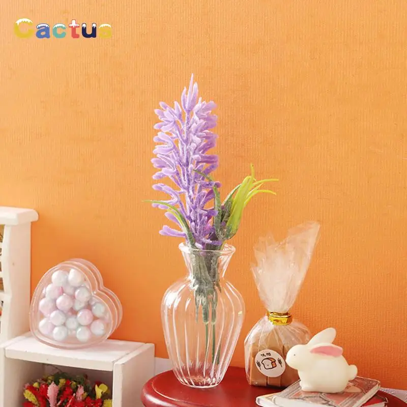 

1:12 миниатюрные вазы для кукольного домика с лавандой, горшки для цветов, модель бонсая для сада, домашний декор, аксессуары для кукольного домика