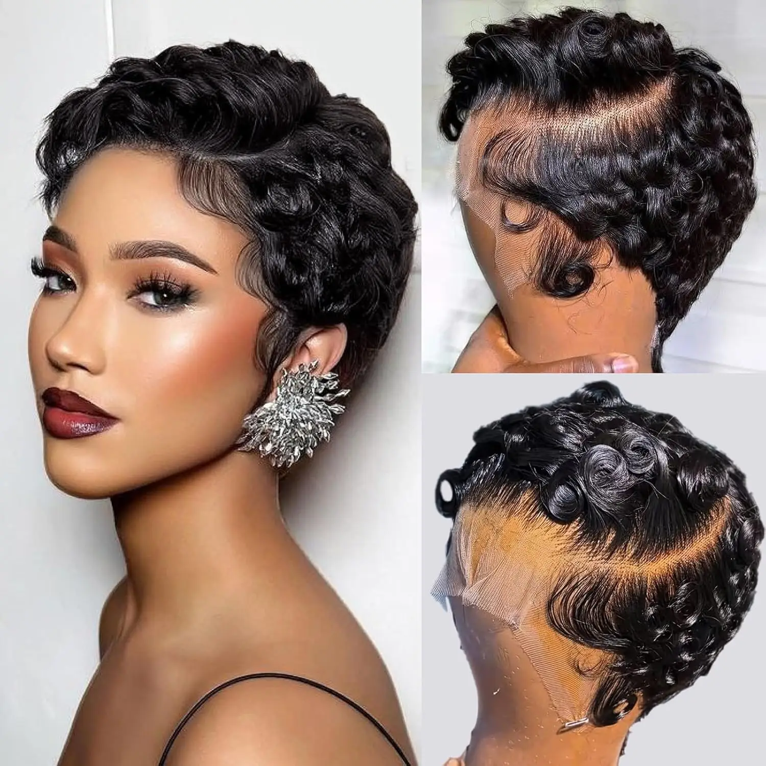 Short Curly Pixie Cut Lace Front Human Hair Wig