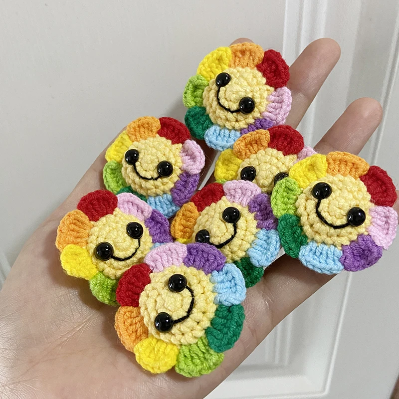 DIY Handmade Wool Crochet Colorful Smile Crochet Sunflower Sweater Decorations Cute Cartoon Sun Ornament Accessories Knit crochet yarn