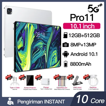2024 오리지널 프로 11 안드로이드 10.1, 8800mAh, 12GB, 512GB, 5G 듀얼 SIM 카드, 미니 태블릿, HD 스크린, GPS, 미 패드, 글로벌 버전 태블릿 PC