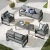Modern Aluminum Patio Furniture Set,Outdoor Patio Sectional Conversation Metal Seating Sets with Olefin Cushion Coffee Table 1
