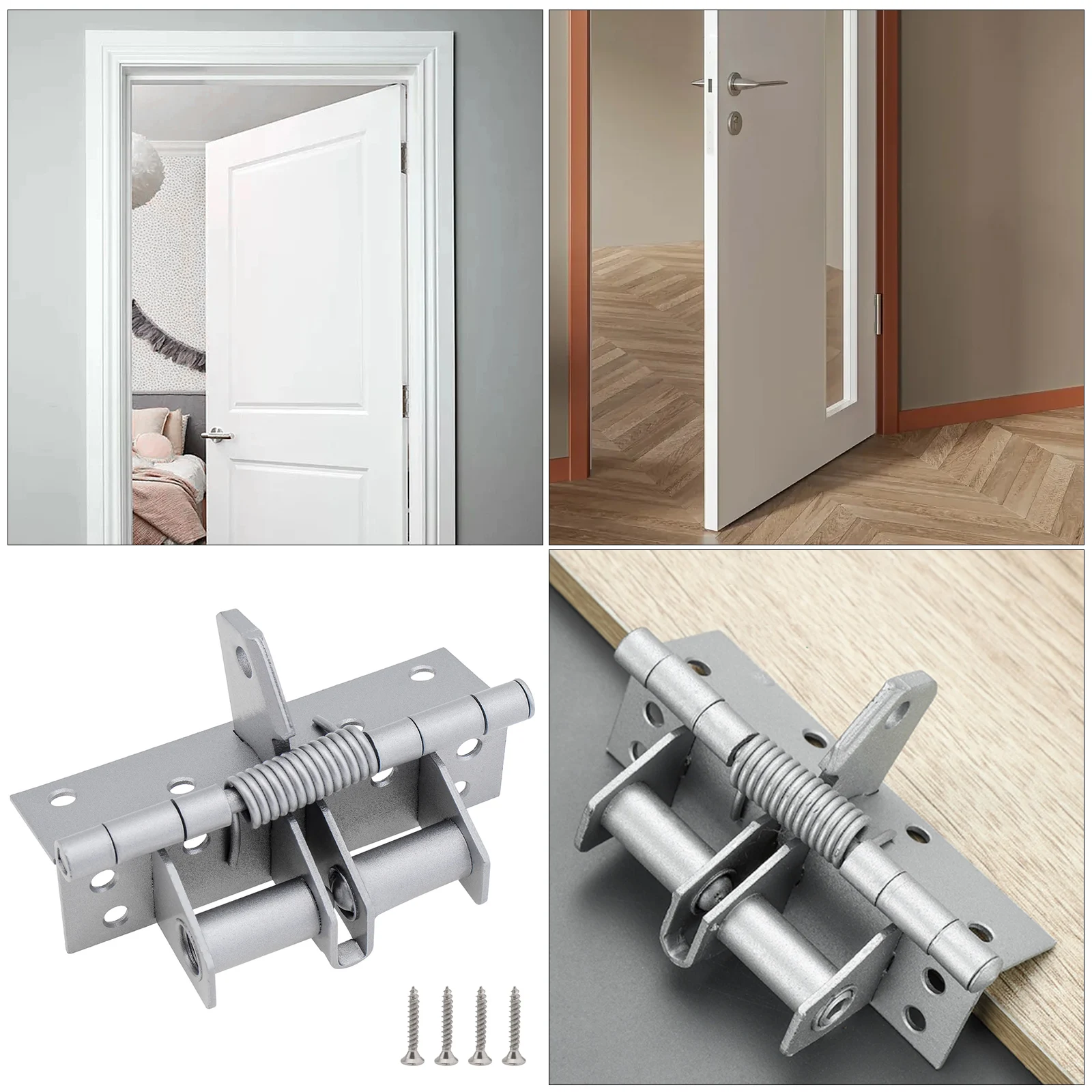 2pcs Self Closing Silver Door Hinges Automatic Closing Door Closer Spring Hinge with Positioning 90 Degrees