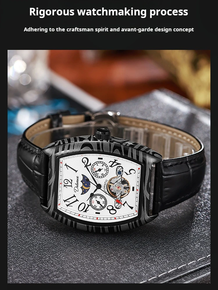 Top-Marke Luxus Tourbillon Mechanische Uhr Für Männer Mode Schwarz Stahl Wasserdicht Mondphasen Automatische Uhr Reloj Hombre_voghion.com