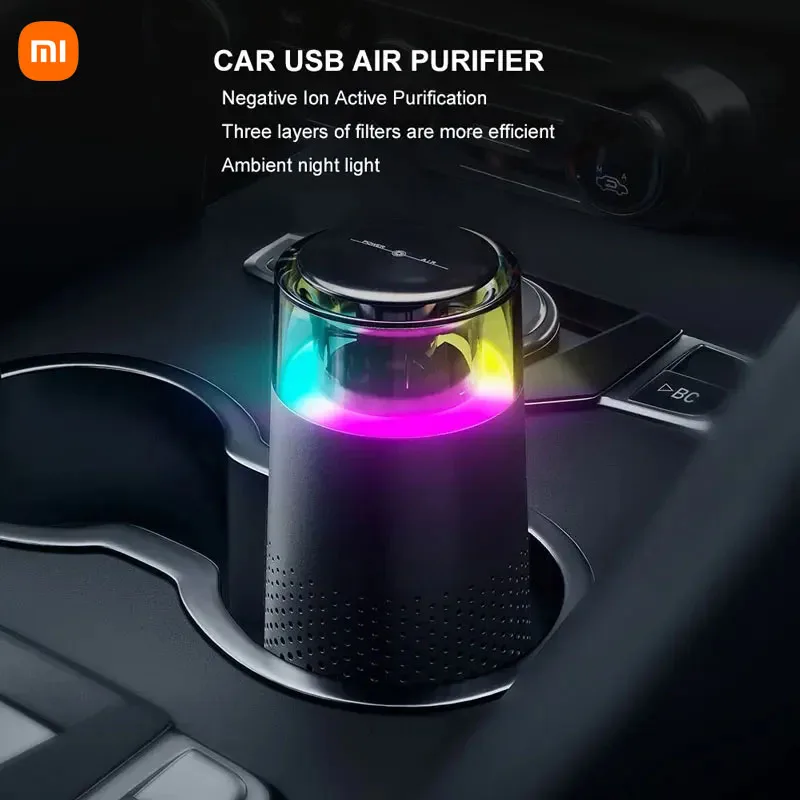 

Xiaomi Air Purifier Devices for Car with Usb Colorful Night Light Touch Screen Multi-layer Filter Odor Negative Ions Generator