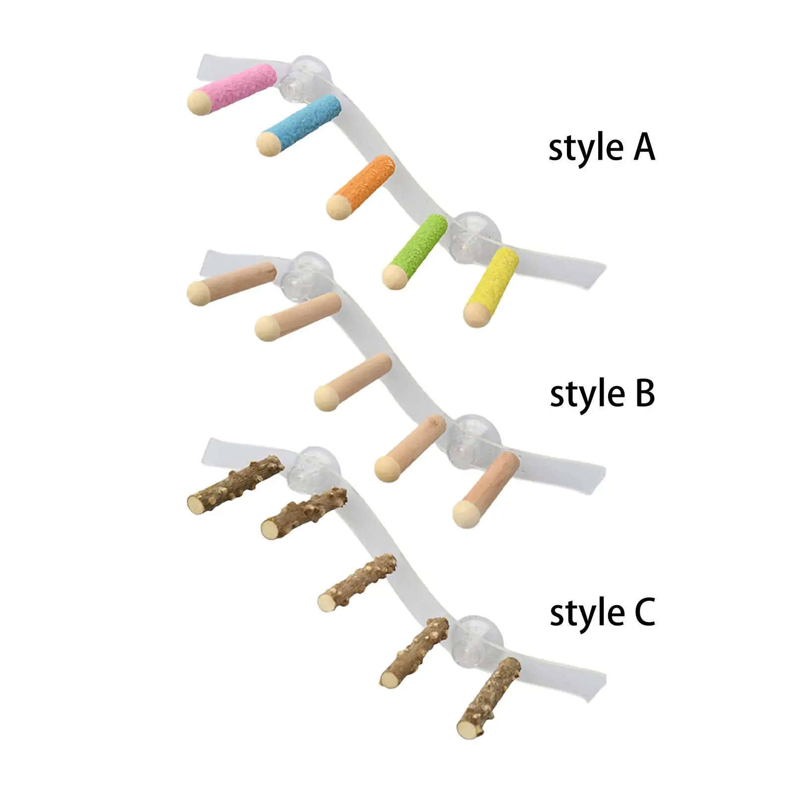 Suction Cup Wood Perch Toy Cage Accessories Ladder Parrot Perch Stand for Cockatiel Hummingbird Bluebirds Parakeet Budgie