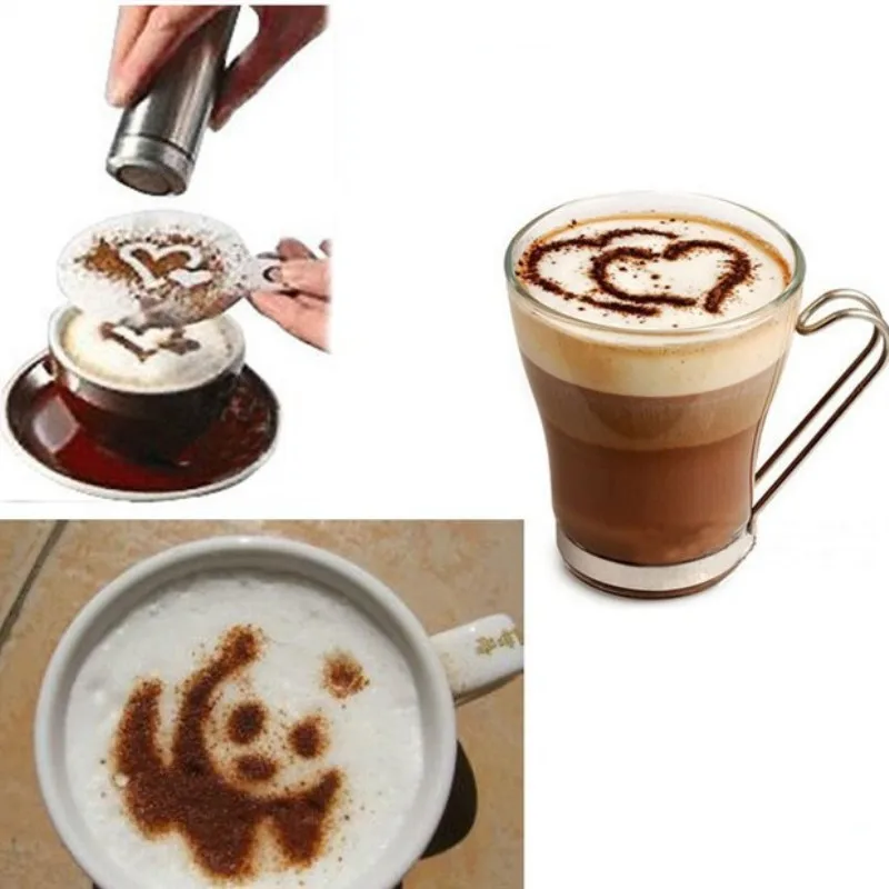 16Pcs/lot Coffee Latte Cappuccino Barista Art Stencils Cake Duster Templates Coffee Accessories Milk Mold Coffe Decoration