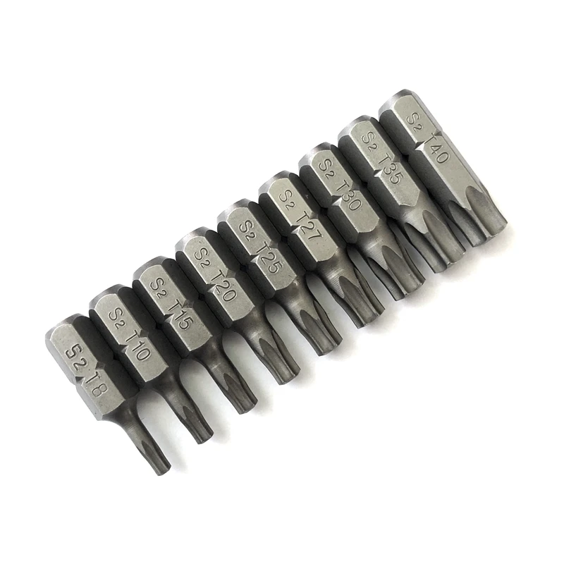 

9pcs/lot 25mm Torx Screwdriver Bits With Hole T10 T15 T20 T25 T27 T30 T40 1/4 Inch Hex Shank Electric Screw Driver Star Bit Set