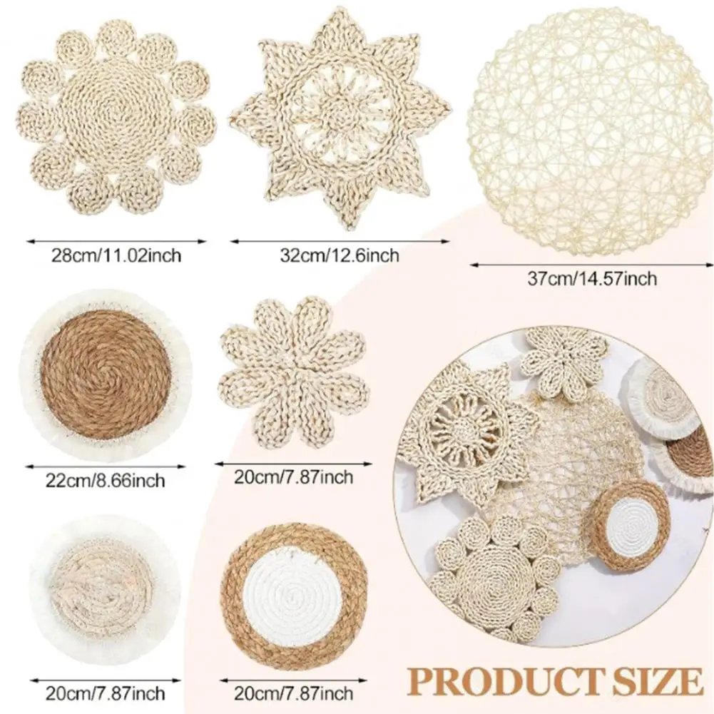 7Pcs/Set Bohemian Straw Woven Wall Decoration Home Living Room Background Wall Art Pendant Rustic Natural Wicker Weave Ornament 5