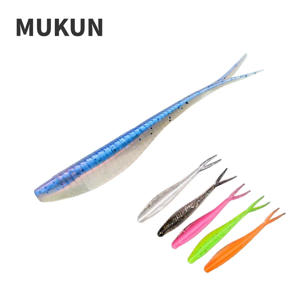 MUKUN 10 Stück Neue Angelköder Jerk Shad Bait Split Tail Minnow Crankbait 70mm 1,8g Weicher Plastik-Swimbait für Barsch-Angeln