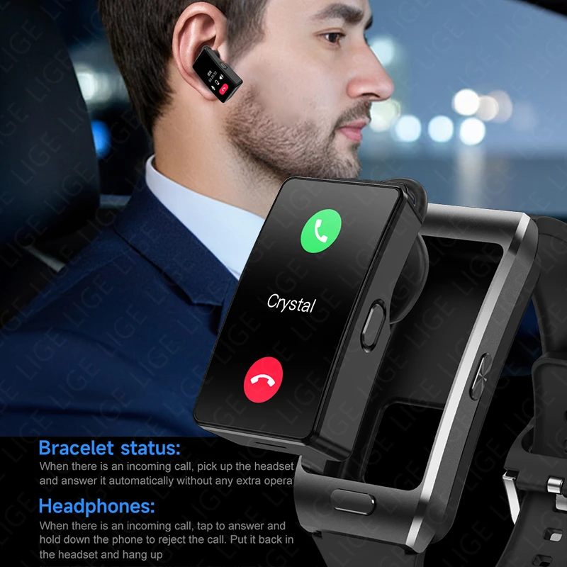 LIGE New 2in1 Headphones Smart Watch Voice Call Smartwatch TWS Bluetooth Earbuds Heart Rate Blood Oxygen Monitor Sports Bracelet