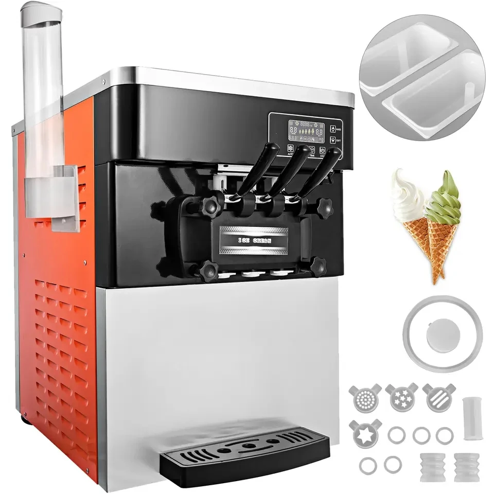 

2+1 flavors Sweet Soft Ice Cream Maker 20L-28L/H Electric Countertop Commercial Automatic Stainless Steel Ice Cream Machine