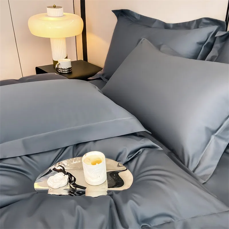 Premium Quality 1000TC Egyptian Cotton Solid Plain Duvet Cover Set Super King 3/4Pcs Bedding set Flat/Fitted Sheet 2Pillow shams 4