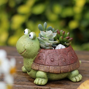 Resin Turtle Design Cacti Succulent Plant Flower Plant Pot Garden Planter 1
