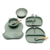 7pcs Children's Silicone Plate Set One Piece Large Suction Cup Compartment Plate Eating Training with Spoon and Fork 3