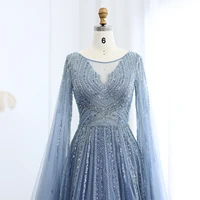 Luxury Dubai Sage Green Evening Dresses with Cape Fuchsia Crystal Gold Elegant Women Wedding Formal Party Gown 399 9