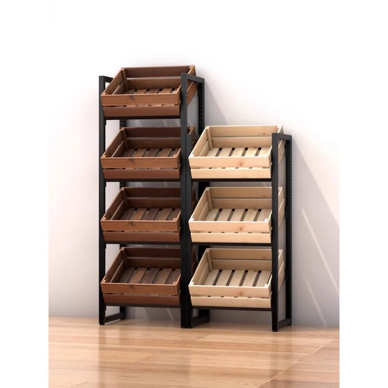 Solid wood kitchen vegetable rack fruit and vegetable snack storage rack vegetable basket rack floor multi-layer storage frame 2