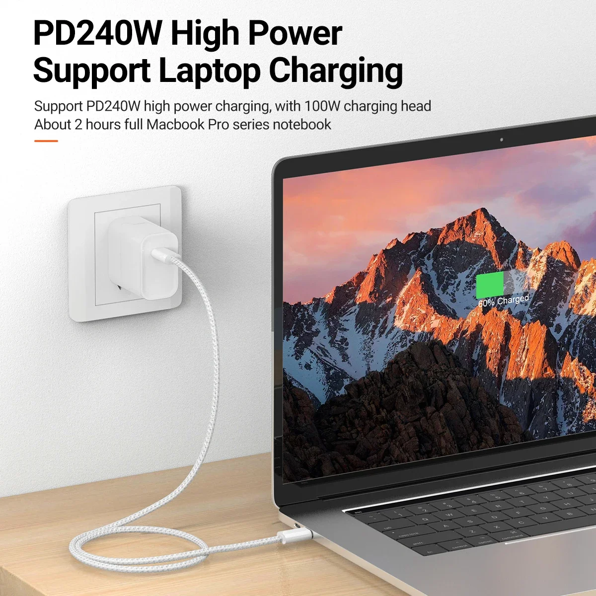Фото Кабель USB C на USB C 240 Вт, кабель для быстрой зарядки USB C на Type C для MacBook Pro, iPhone15/15Pro/15Plus/15ProMax, iPad Pro 2020 №3
