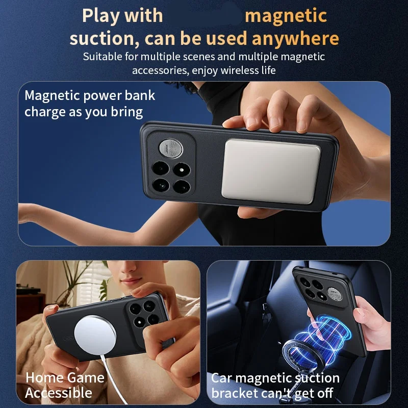 Luxury PU Leather Magnetic Case with Wireless Charging - Shockproof Business Soft Cover