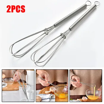 2pcs Mini Stainless Steel Balloon Wire Whisk Manual Egg Beater Mixer Kitchen Baking Utensil Milk Cream Butter Whisk