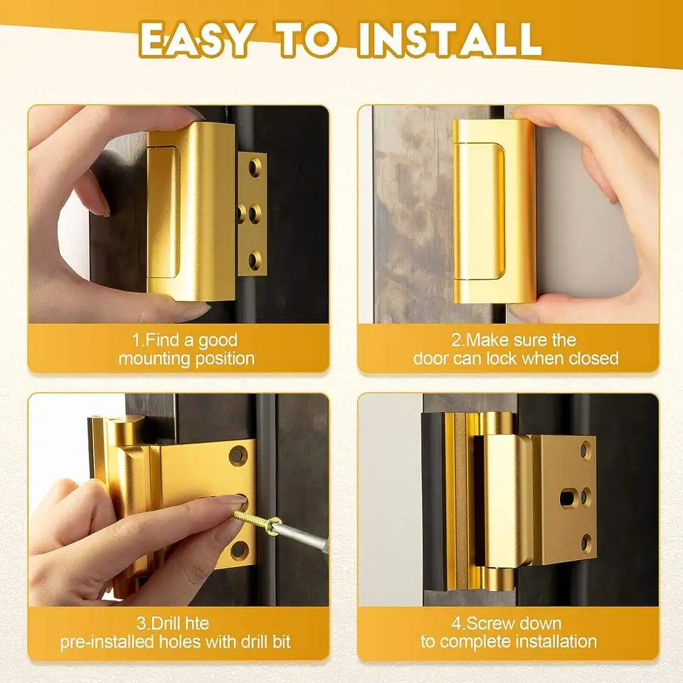 Door Reinforcement Locks Home Security Door Lock for Toddler Childproof Lock Night Withstand 800 Lbs Gold