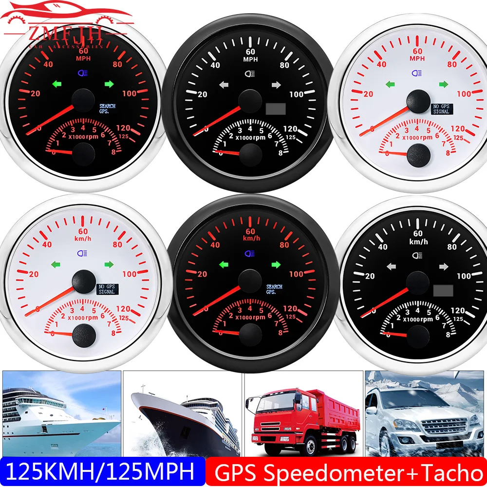 Фото GPS-датчик скорости 85 мм + Тахометр поворотный левый и правый свет 8000 хм/ч миль/ч GPS-измеритель скорости об/мин Tacho для автомобиля лодки СВЕТОДИОДНЫЙ ОД №1