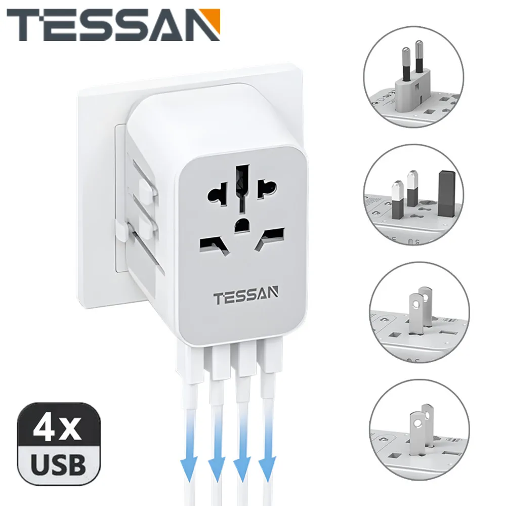 

TESSAN Universal Travel Adapter with USB, All In One Charger Adapter for Travel EU USA UK AUS Plug International Power Adapter