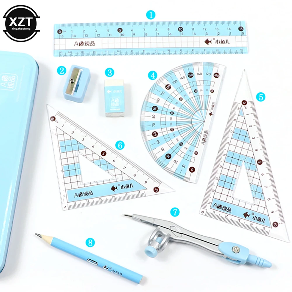 Student Drawing Tools Round Gauge Set Geometric Drawing Tools Student Stationery Iron Box Package