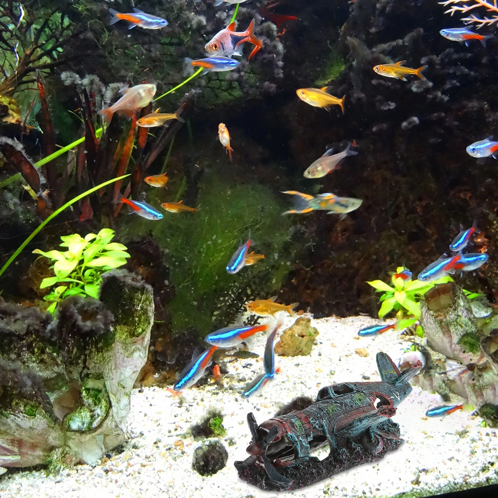 Resin Craft Fish Tank Plane Artificial Plane Wreckage Decor Aquarium Landscape Ornament (Size S)