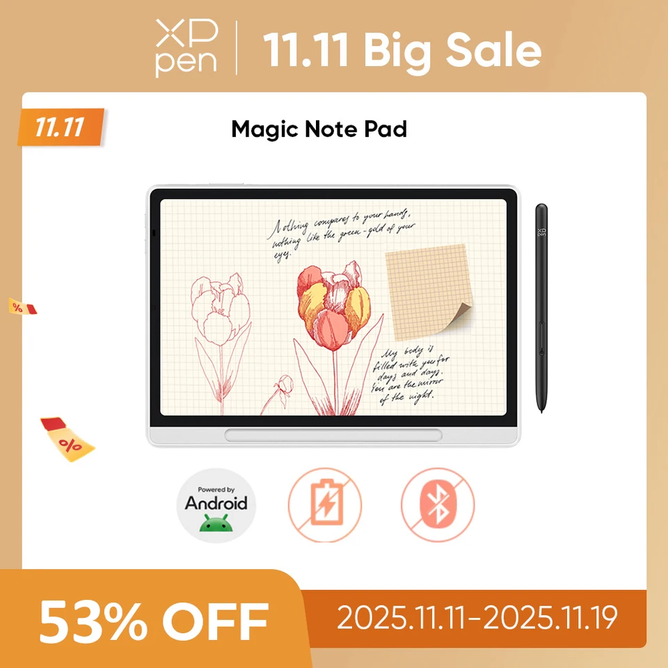 XPPen Magic Note Pad 液晶タブレット Android 14 XPPen Magic Note Pad Android 14 White Graphic Tablet Business