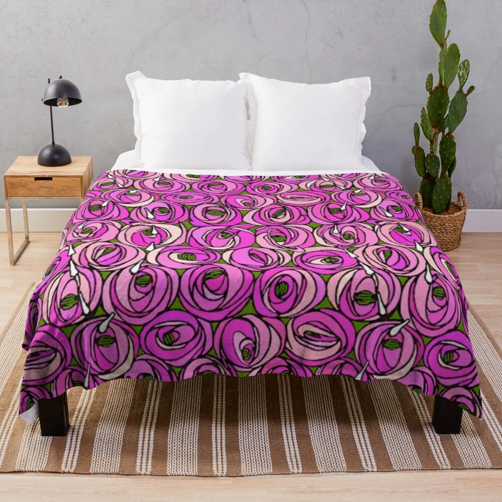 

Charles Rennie Mackintosh flowers design, pink, white Throw Blanket Crochet Crochet Retro Blankets Double Blanket