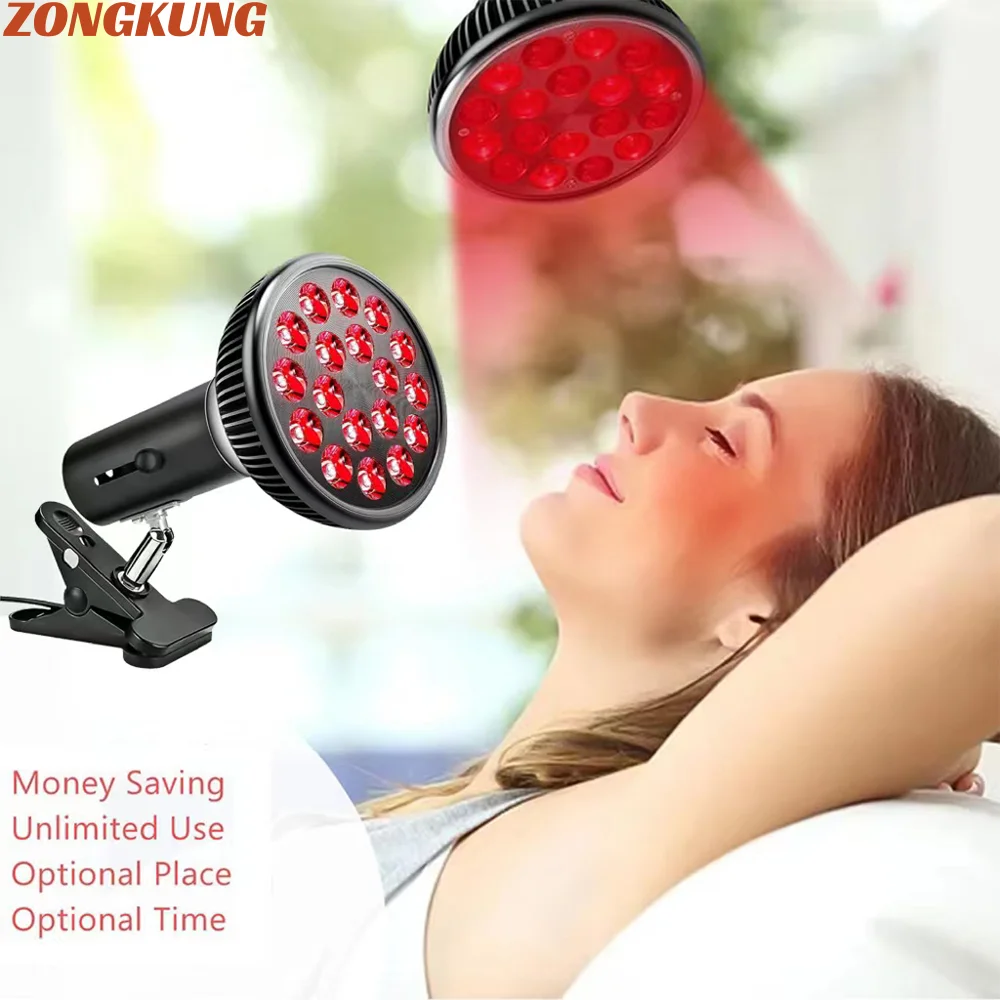 Red Light Therapy Lamp with Holder 360&deg; Adjustable Clamp 660nm&850nm Infrared Combo Bulb for Skin Care Pain Relief and Recovery infrared therapy lamp